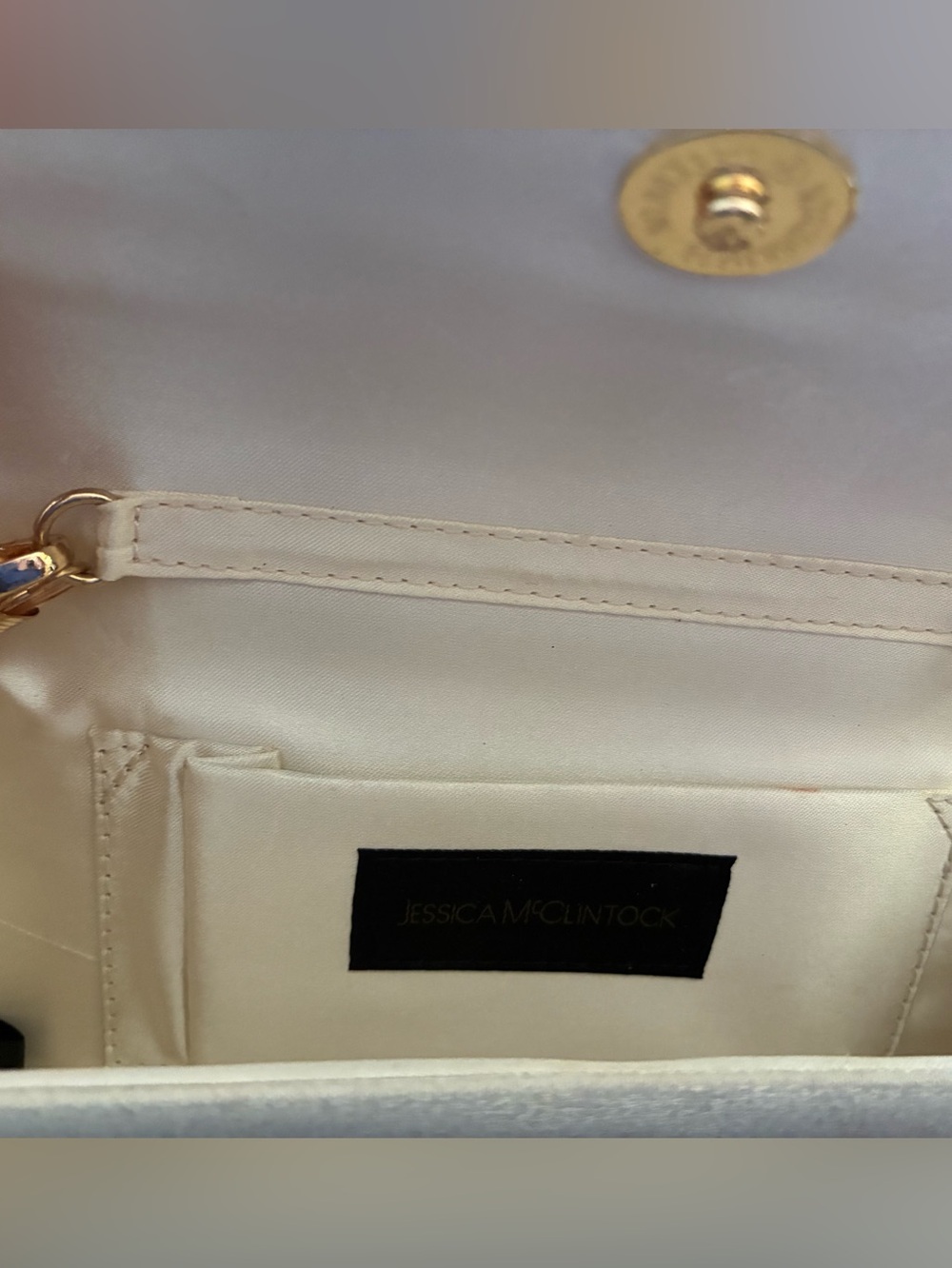 Jessica McClintock Iridescent Crystal Strap Evening Clutch in Champagne - Picture 5 of 6